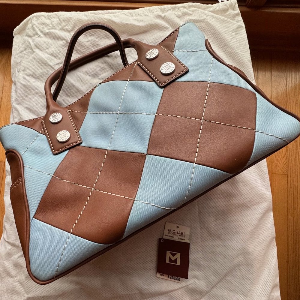 Michael Michael Kors Vintage Leather and Canvas Argyle Satchel